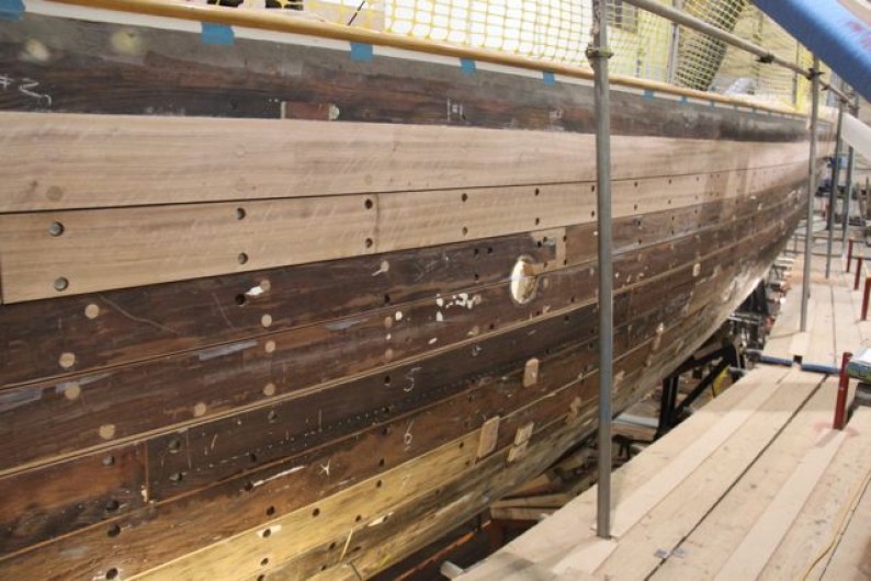 Starboard topsides looking aft